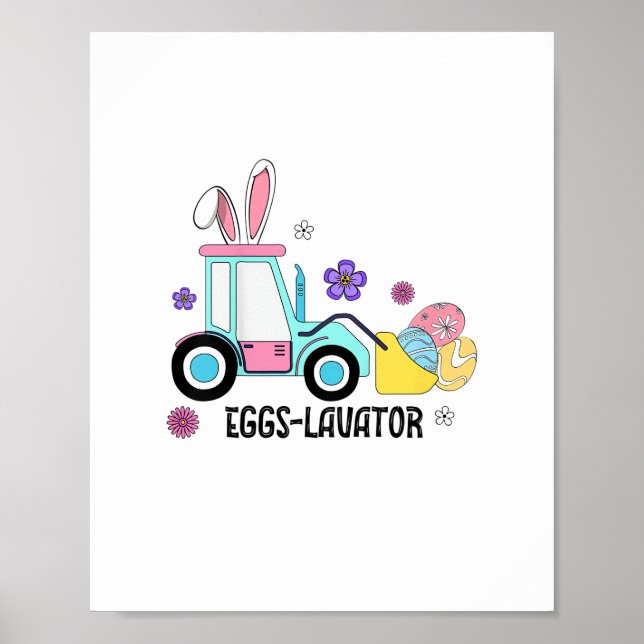 Kids Happy Easter Day Cute Eggs Cavator Bunny Rabb Poster (Front)
