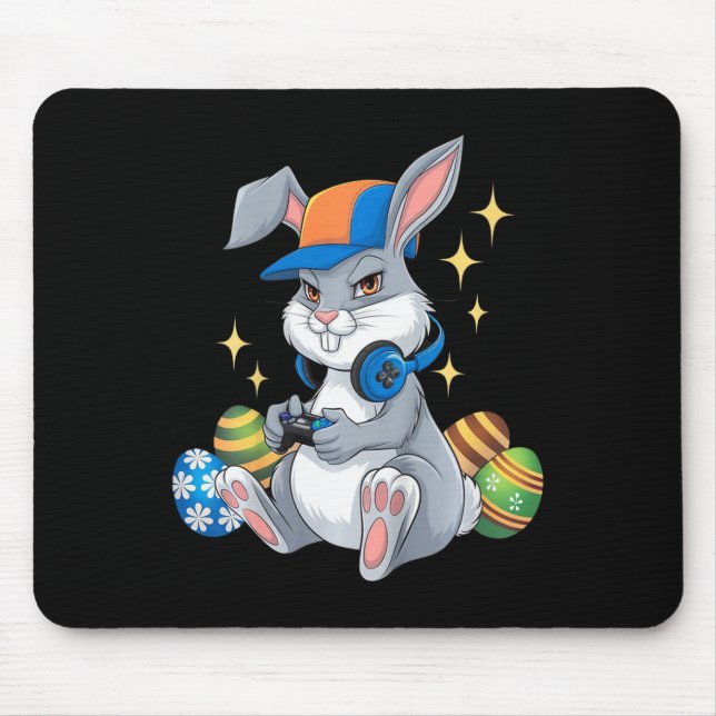 Kids Happy Easter Day Video Game Bunny Eggs Gaming Mouse Pad (Front)