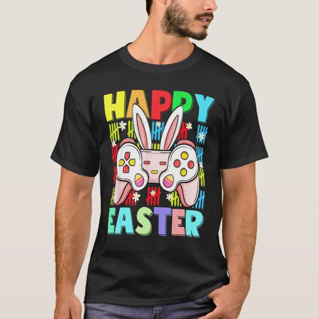 Kids Happy Easter Game Controller Ears Funny Egg B T-Shirt (Front)