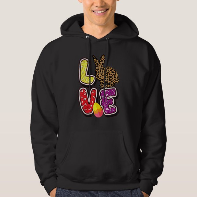 Kids Happy Easter Love Leopard Bunny Ears Funny Eg Hoodie (Front)