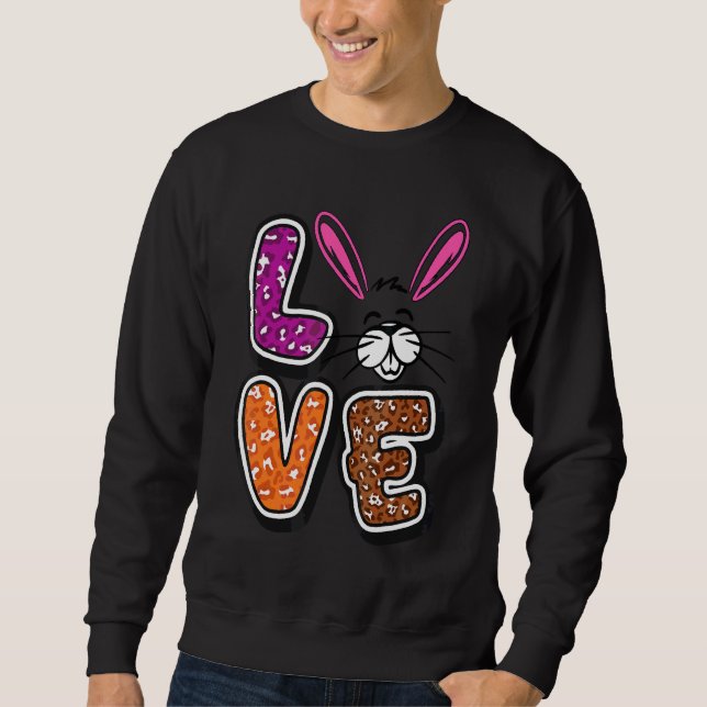 Kids Happy Easter Love Leopard Bunny Ears Funny Eg Sweatshirt (Front)