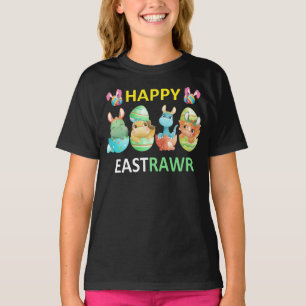 Kids Happy Eastrawr Cute Trex Dinosaur Easter Bunn T-Shirt
