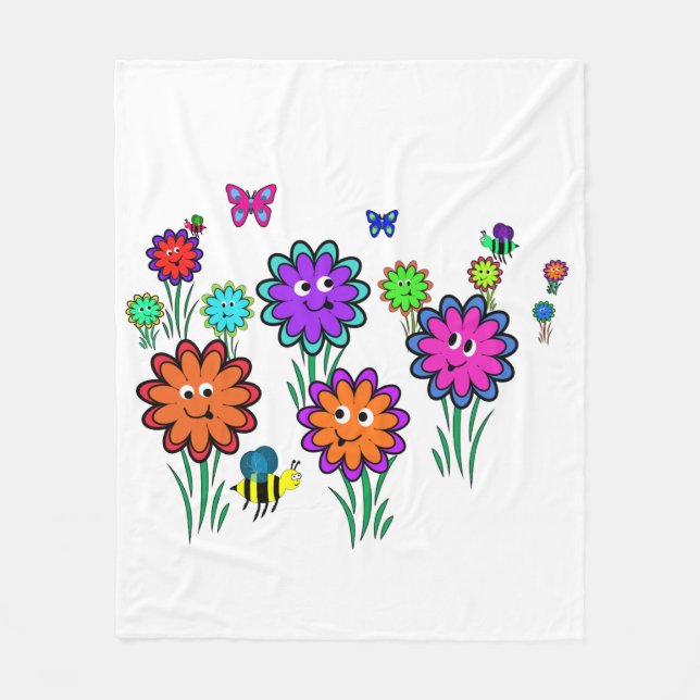 Kids Happy Flower Fleece Blanket (Front)