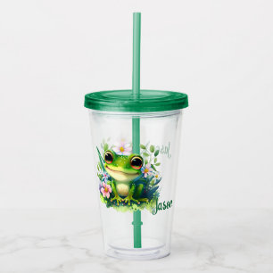 Kids Happy Green Frog Acrylic Tumbler