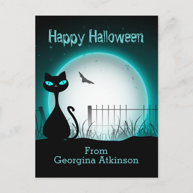 Kids Happy Halloween Black Cat Postcard (Front)
