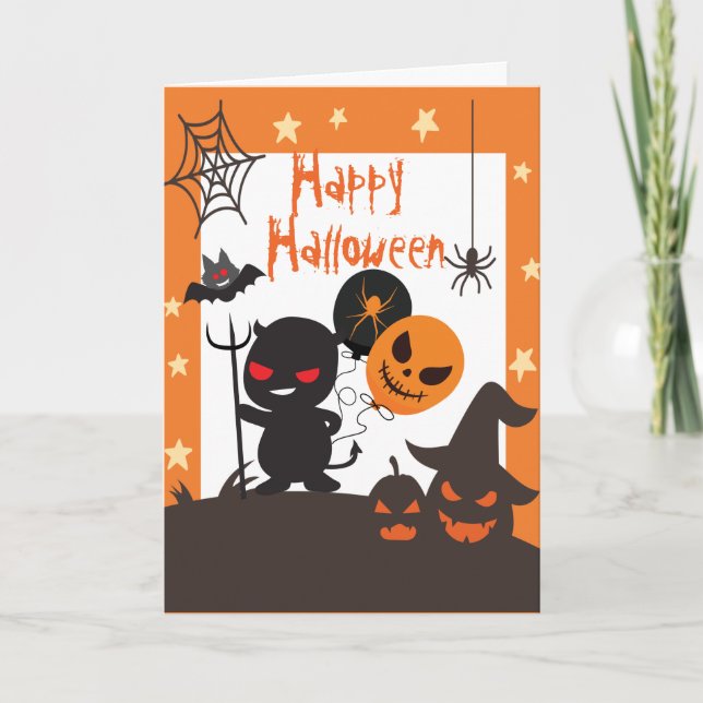 Kids Happy Halloween Orange Black Card (Front)