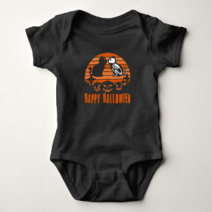 Kids Happy Halloween Skeleton Cat Retro Sunset Baby Bodysuit