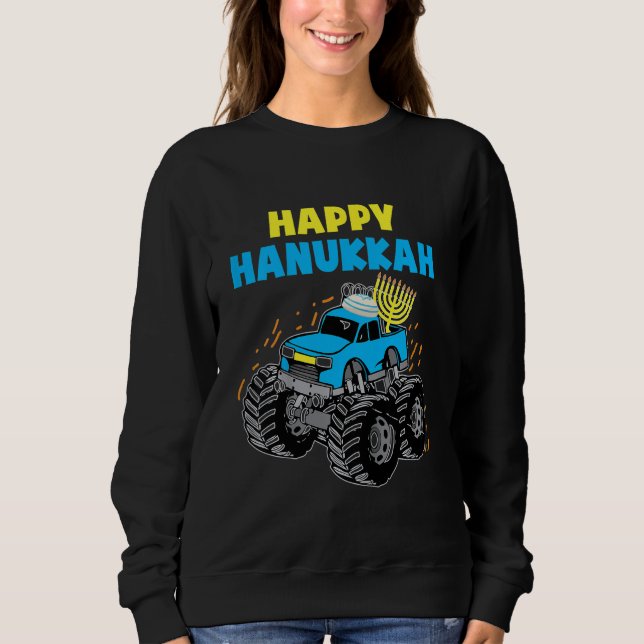 Kids Happy Hanukkah Monster Truck Jew Kids Toddler Sweatshirt (Front)