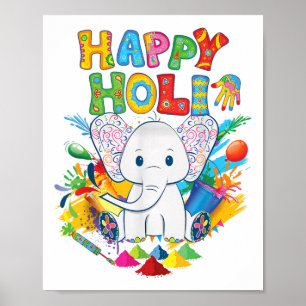 Kids Happy Holi Festival India Colour Elephant Hin Poster