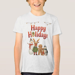 Kids Happy Holidays Festive Character T-Shirt Tri-Blend Shirt