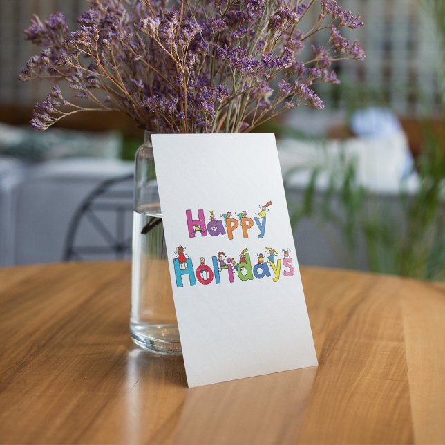 Kids Happy Holidays Stick Figure Typography Invitation (Creator Uploaded)