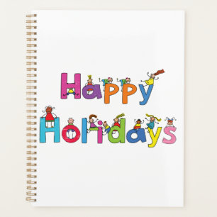 Kids Happy Holidays Stick Figure Typography Planner