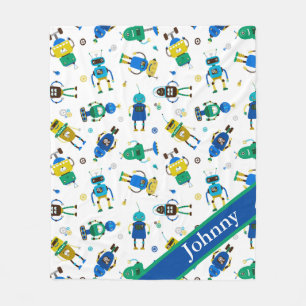 Kids Happy Little Robots  Fleece Blanket