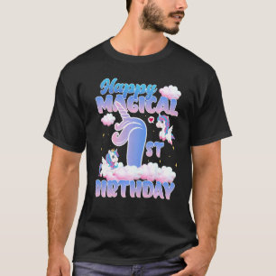 Kids Happy Magical 1st Birthday Flying Unicorns Bi T-Shirt