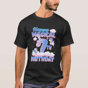 Kids Happy Magical 7th Birthday Flying Unicorns Bi T-Shirt