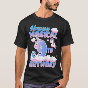 Kids Happy Magical 9th Birthday Flying Unicorns Bi T-Shirt