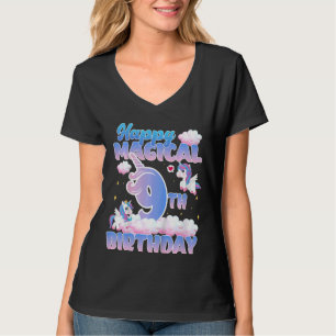 Kids Happy Magical 9th Birthday Flying Unicorns Bi T-Shirt