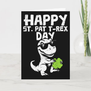 Kids Happy St Pat T-rex Day Dino Saurus St Patrick Card