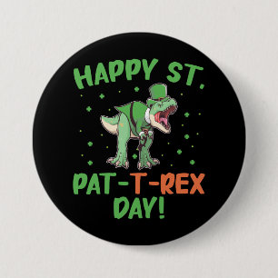 Kids Happy St Pat Trex Day Dino St Patricks Day 7.5 Cm Round Badge