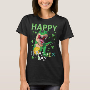 Kids Happy St Patricks Day T-rex Dinosaur Boy Scho T-Shirt