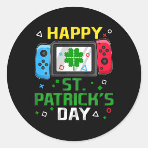 Kids Happy St Patricks Day Videogame Controller Bo Classic Round Sticker