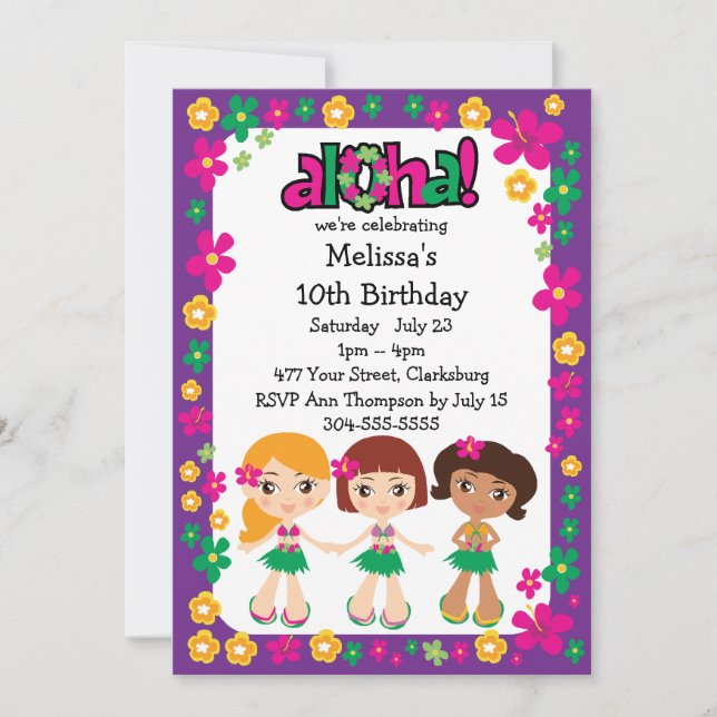 Kids Hawaiian Luau Invitation (Front)