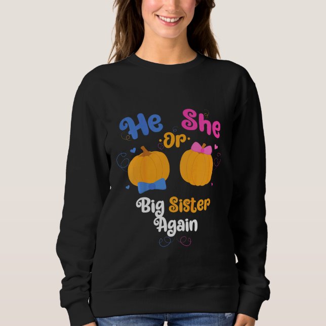 Kids He Or She Big Sister Again Gender Reveal Part Sweatshirt (Front)