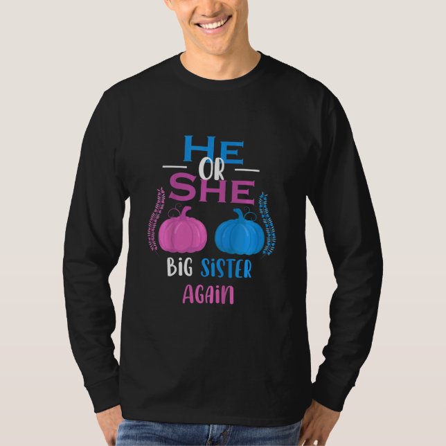 Kids He Or She Big Sister Again Gender Reveal Part T-Shirt (Front)