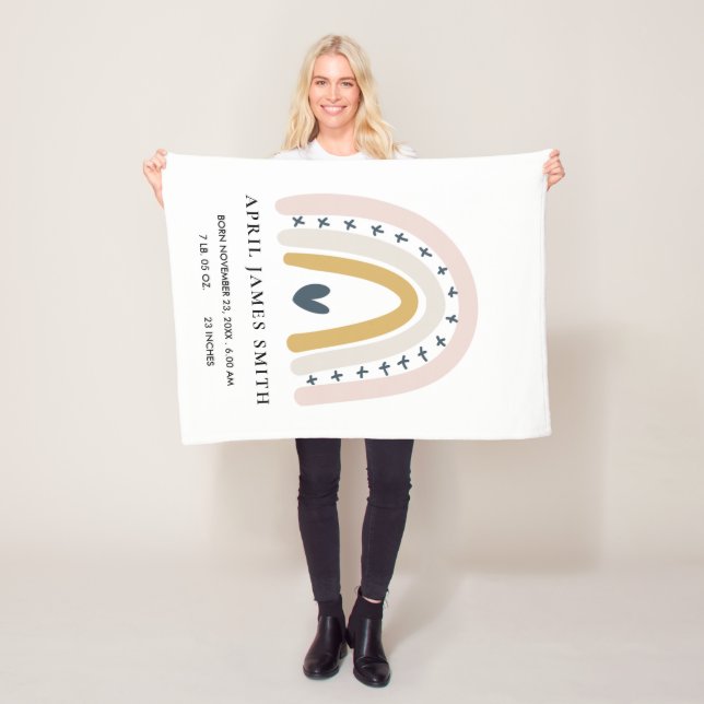 KIDS HEART BLUSH BLUE RAINBOW BABY BIRTH STATS FLEECE BLANKET (In Situ)