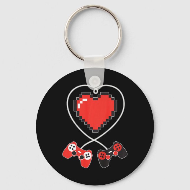 Kids Heart Pixel Art Video-game Controller Valenti Key Ring (Front)
