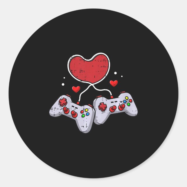 Kids Heart Video-Game Controller Valentines Day Co Classic Round Sticker (Front)