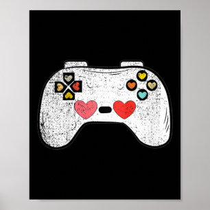Kids Heart Video-game Controller Valentines Day Cu Poster