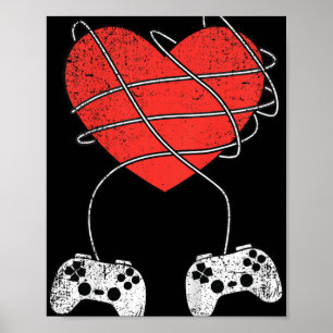 Kids Heart Video-game Controller Valentines Day Cu Poster