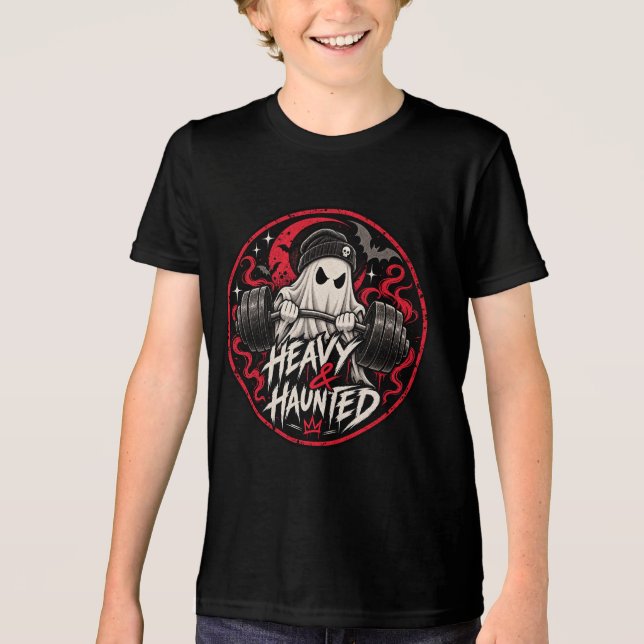💀 Kids Heavy & Haunted Ghost Barbell Shirt (Front)