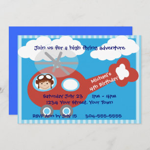 Kids Helicopter Birthday Party Invitation