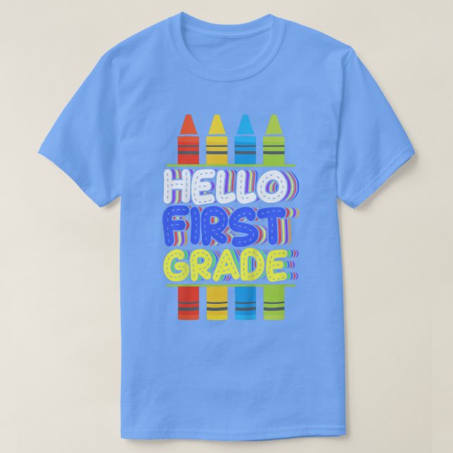 Kids Hello First Grade, Bye Kindergarten, First Da T-Shirt (Design Front)