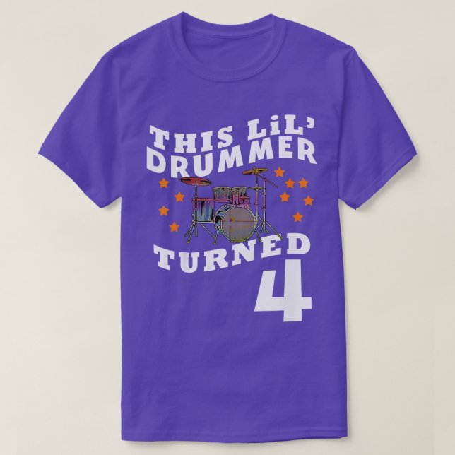 Kids his Lil Drummer urned 4 Four Year Old Kids Bi T-Shirt (Design Front)