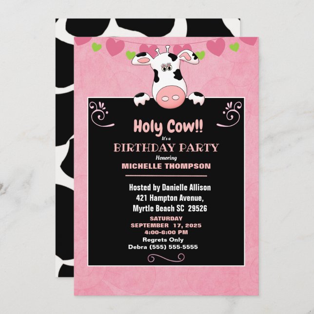 Kids Holy Cow Birthday Party Invitation (Front/Back)