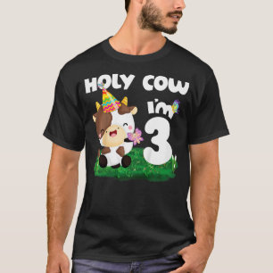 Kids Holy Cow I'm 3 Birthday Girl Boy Moo Three 3r T-Shirt