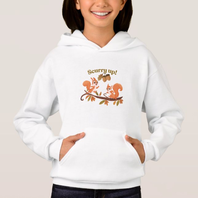 Kid's hoodie sweatshirt Scurry up squirrels  (Front)