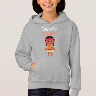 Kids Hoodie Thanksgiving Cute Girl Harvest Grey 