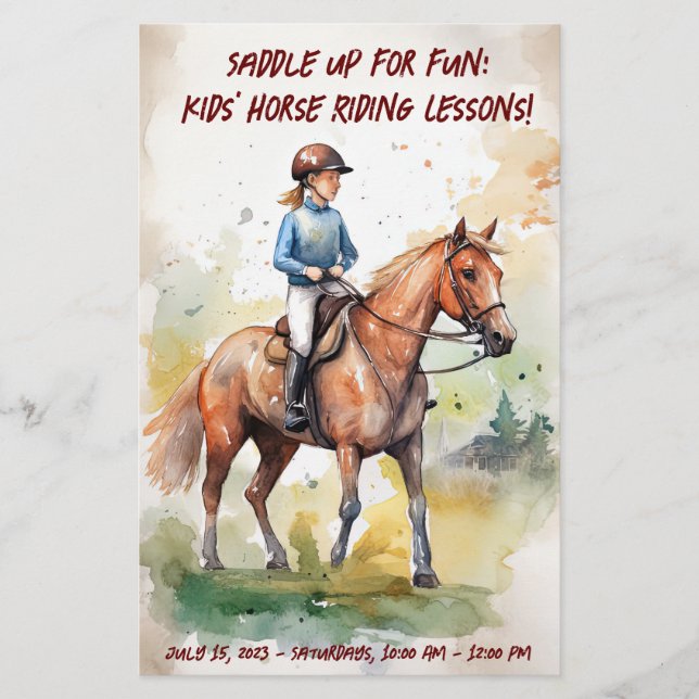 Kids' Horse Lessons - Watercolor Horse Flyer (Front)