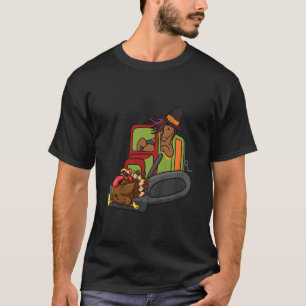 Kids Horse Riding Bulldozer Turkey Thanksgiving Da T-Shirt