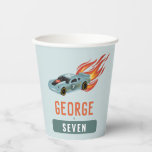 Kids Hot Blue Racing Car Birthday Paper Cups<br><div class="desc">This modern and cool boys 7th birthday paper cup design features a car with wheels and hot flames. The cups can be personalised with a name and age. Set as a seventh birthday design,  but easy to edit. The perfect addition to your hot car party!</div>
