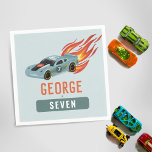 Kids Hot Blue Racing Car Boys Birthday Napkin<br><div class="desc">This modern and cool boys 7th birthday napkin design features a car with wheels and hot flames. The napkins can be personalised with a name and age. Set as a seventh birthday design,  but easy to edit. The perfect addition to your hot car party!</div>