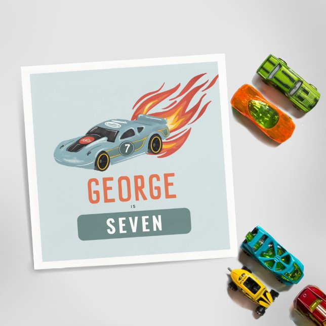 Kids Hot Blue Racing Car Boys Birthday Napkin (Creator Uploaded)