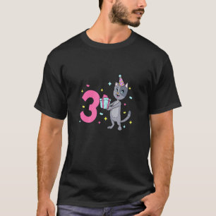Kids I Am 3 With Cat Girl Birthday 3 Years Old T-Shirt