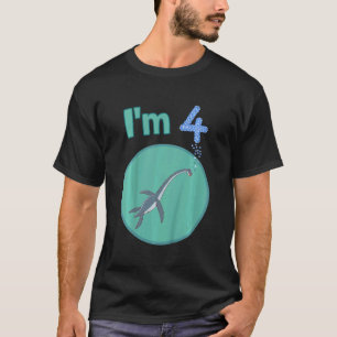 Kids I Am 4 Years Fourth Birthday Plesiosaur T-Shirt
