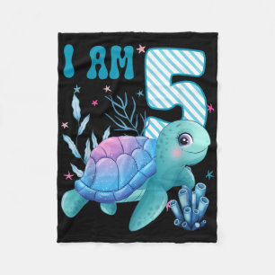 Kids I Am 5 Years Old 5th Birthday Sea Turtles Boy Fleece Blanket