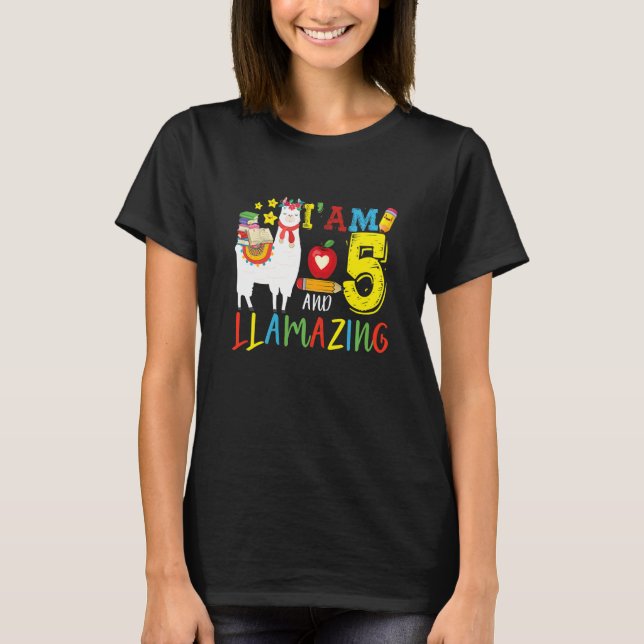 Kids I Am 5 Years Old And Llamazing Llama 5th Birt T-Shirt (Front)